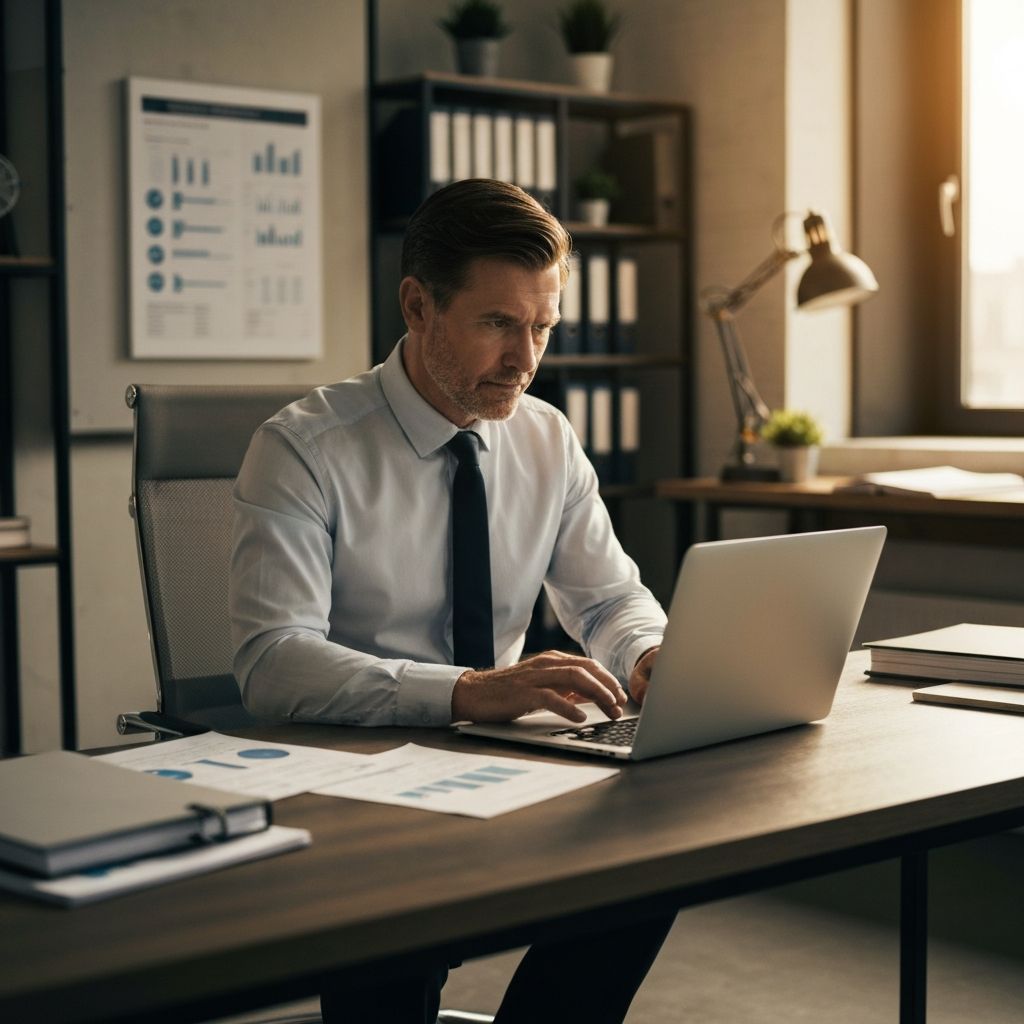 Consultor profesional trabajando en educación financiera corporativa